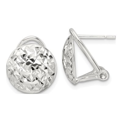 Sterling Silver Diamond-Cut Circle Omega Stud Earrings