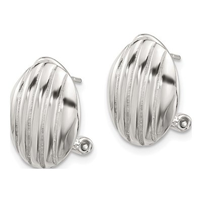 Sterling Silver Striped Oval Omega Back Stud Earrings – view 3