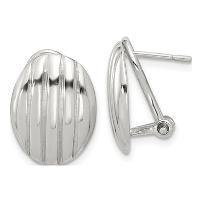 Sterling Silver Striped Oval Omega Back Stud Earrings