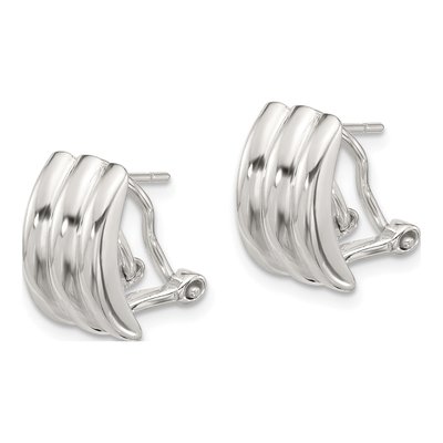 Sterling Silver Striped Omega Back Stud Earrings – view 3