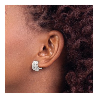 Sterling Silver Striped Omega Back Stud Earrings – view 4