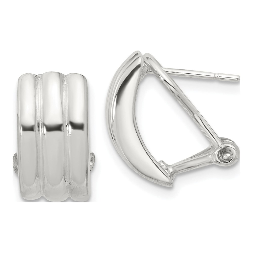 Sterling Silver Striped Omega Back Stud Earrings
