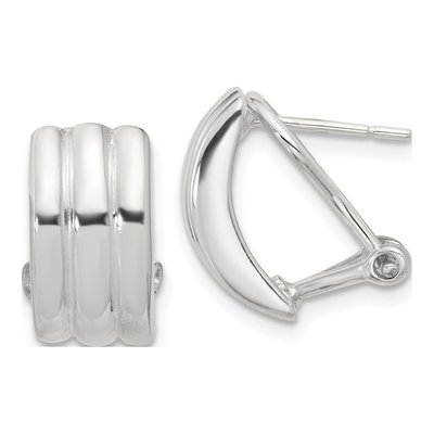 Sterling Silver Striped Omega Back Stud Earrings