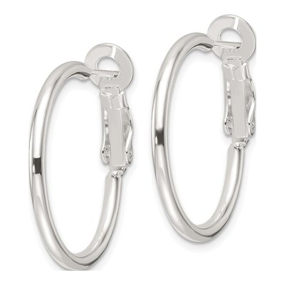 Sterling Silver 25mm Omega Back Round Hoop Earrings – view 3