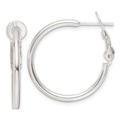 Sterling Silver 25mm Omega Back Round Hoop Earrings