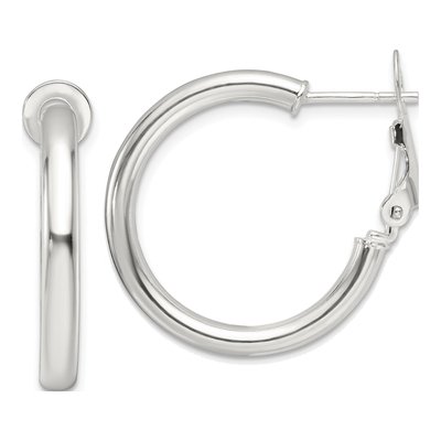 Sterling Silver 25mm Omega Back Hoop Earrings