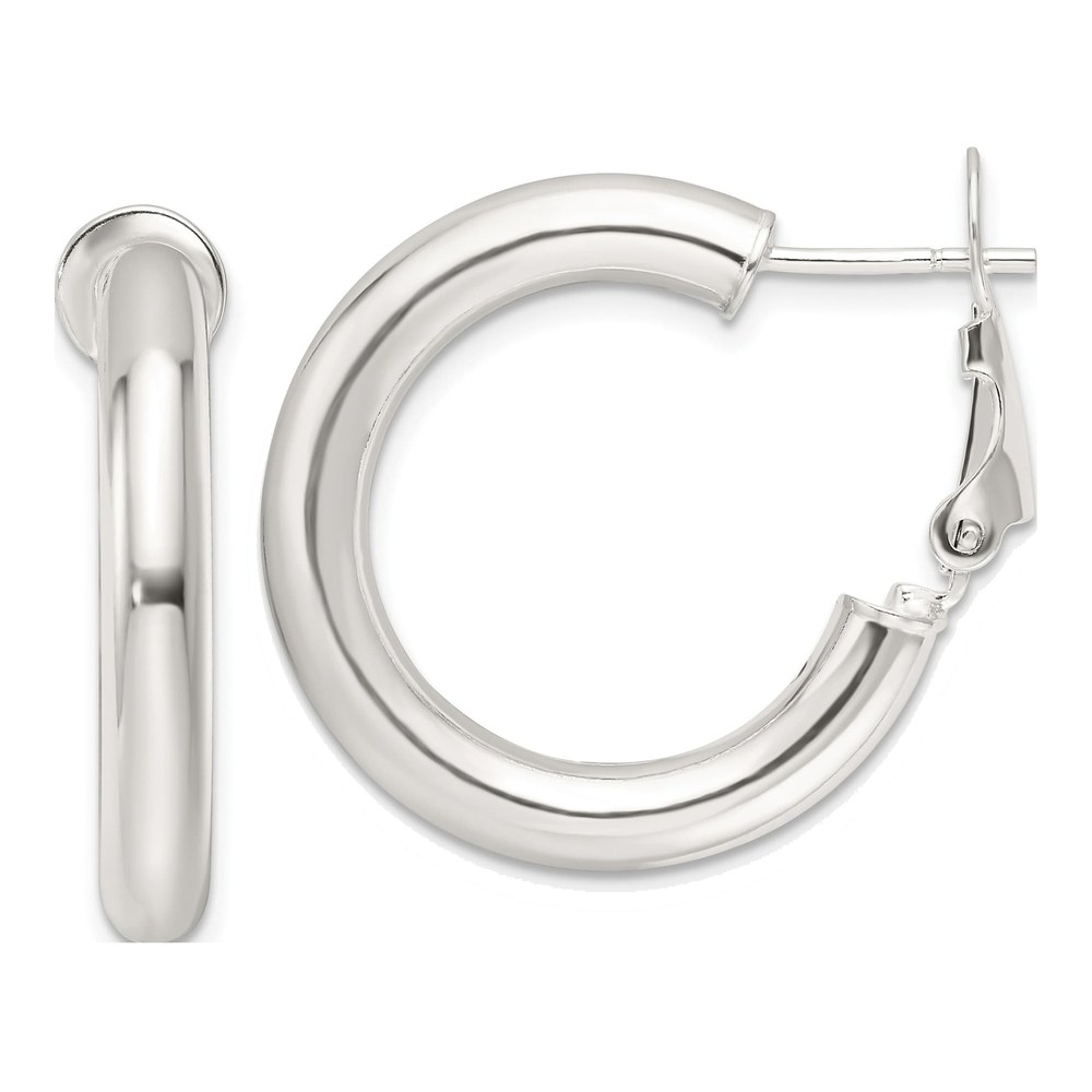 Sterling Silver Polished Hoop Earrings, Omega Back