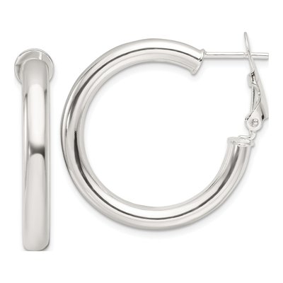Sterling Silver 30mm Omega Back Hoop Earrings