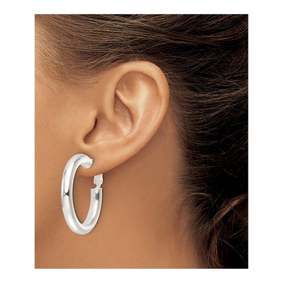 Sterling Silver 35mm Omega Back Hoop Earrings – view 4