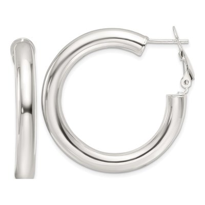Sterling Silver 35mm Omega Back Hoop Earrings