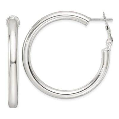 Sterling Silver 40mm Omega Back Hoop Earrings