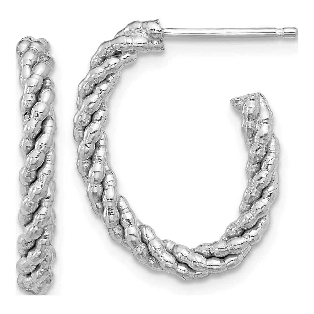 Sterling Silver Textured J-Hoop Earrings, Italy