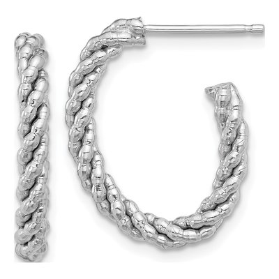 Sterling Silver Textured J- Hoop Earrings
