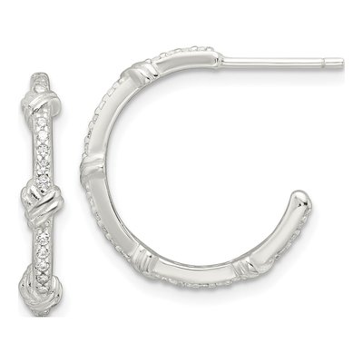 Sterling Silver 18mm CZ Knot C- Hoop Earrings