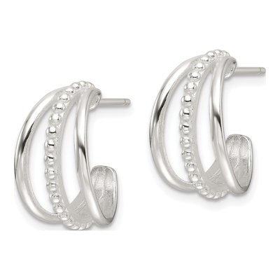 Sterling Silver Textured C-Hoop Earrings, Pair – view 3