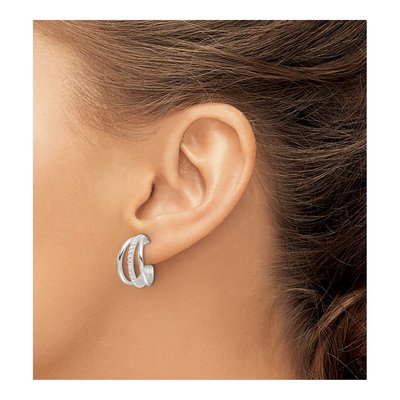 Sterling Silver Textured C-Hoop Earrings, Pair – view 4