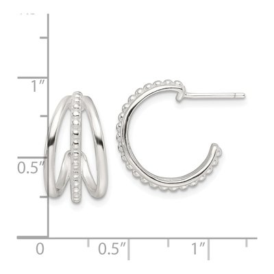 Sterling Silver Textured C-Hoop Earrings, Pair – view 5