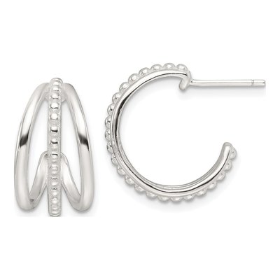 Sterling Silver 17mm Textured C- Hoop Earrings