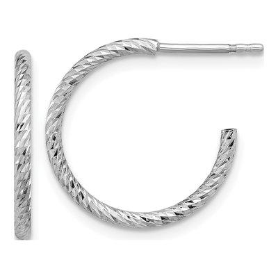 Sterling Silver 19mm Diamond-Cut C- Hoop Earrings