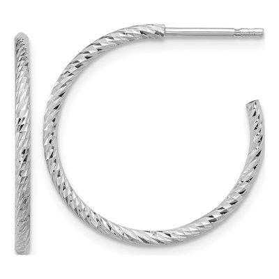 Sterling Silver 23mm Diamond-Cut C- Hoop Earrings