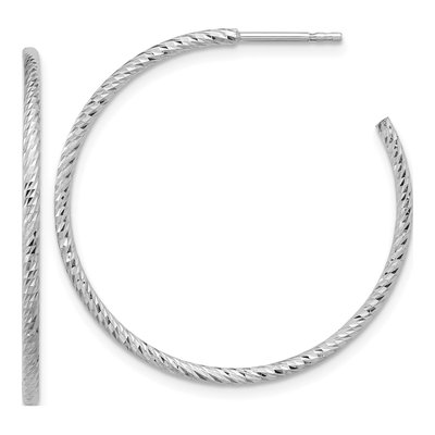Sterling Silver 33mm Diamond-Cut C- Hoop Earrings