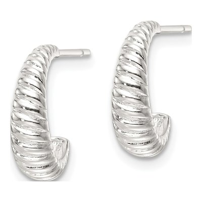Sterling Silver 14mm Scalloped J- Hoop Earrings – view 3