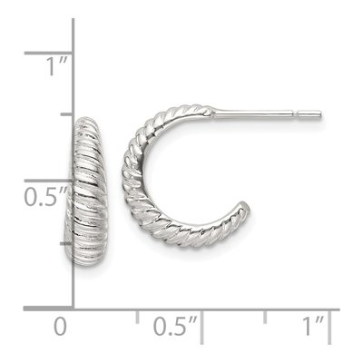 Sterling Silver 14mm Scalloped J- Hoop Earrings – view 5