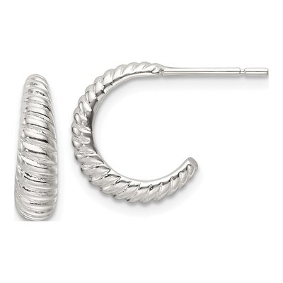 Sterling Silver 14mm Scalloped J- Hoop Earrings