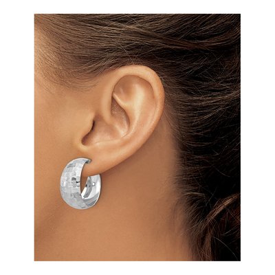 Sterling Silver 26mm Textured C- Hoop Earrings – view 4