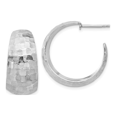 Sterling Silver 26mm Textured C- Hoop Earrings