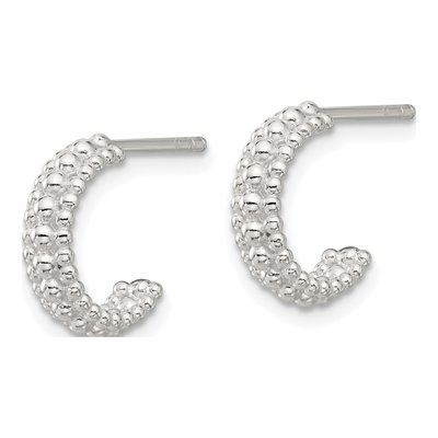 Sterling Silver 13mm Beaded C- Hoop Earrings – view 3
