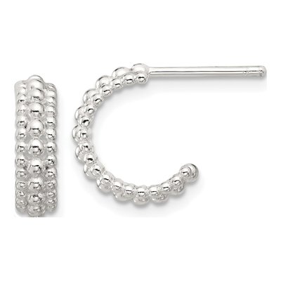 Sterling Silver 13mm Beaded C- Hoop Earrings