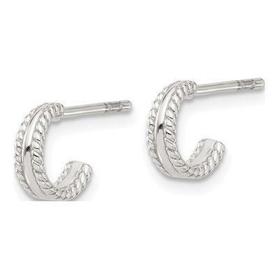 Sterling Silver 8.3mm Textured C- Hoop Earrings – view 3