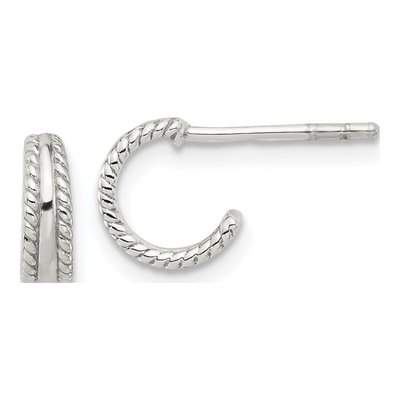 Sterling Silver 8.3mm Textured C- Hoop Earrings