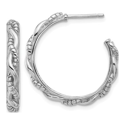 Sterling Silver 25mm Textured Twisted C- Hoop Earrings