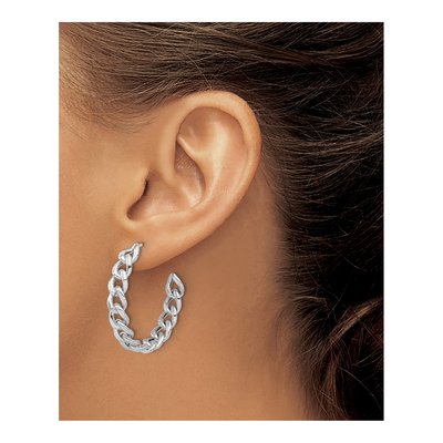 Sterling Silver 33mm Curb Link C- Hoop Earrings – view 4