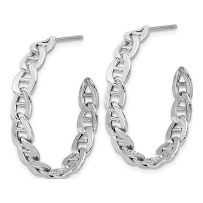 Sterling Silver 33mm Anchor Link C- Hoop Earrings – view 3