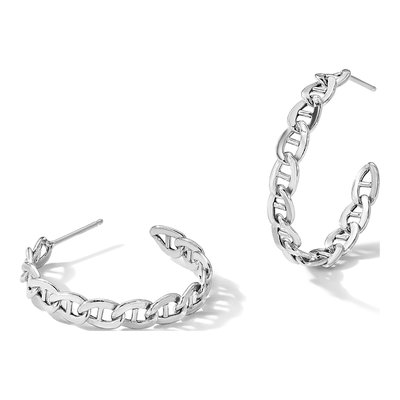 Sterling Silver 33mm Anchor Link C- Hoop Earrings – view 6
