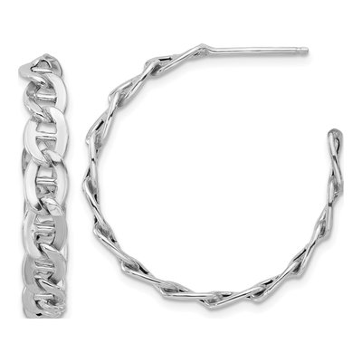 Sterling Silver 33mm Anchor Link C- Hoop Earrings