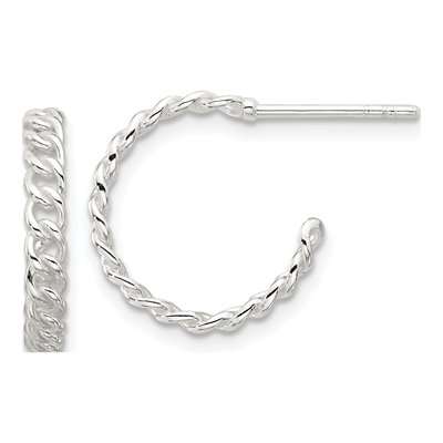 Sterling Silver 16mm Curb Link C- Hoop Earrings