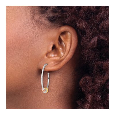 Sterling Silver 30mm Beaded C- Hoop Earrings – view 4