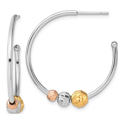 Sterling Silver 30mm Beaded C- Hoop Earrings