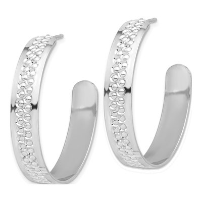 Sterling Silver 35mm Textured C- Hoop Earrings – view 3