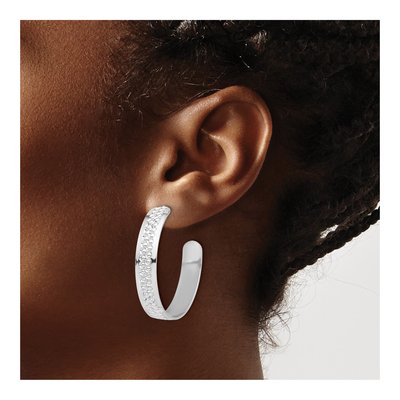 Sterling Silver 35mm Textured C- Hoop Earrings – view 4