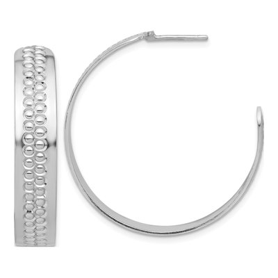 Sterling Silver 35mm Textured C- Hoop Earrings