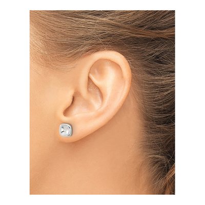 Sterling Silver Wavy Puff Square Stud Earrings – view 4