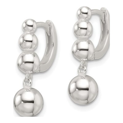 Sterling Silver 20mm Beaded Huggie Hoop Earrings – view 3