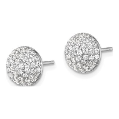 Sterling Silver Round CZ Pave Domed Button Stud Earrings – view 3
