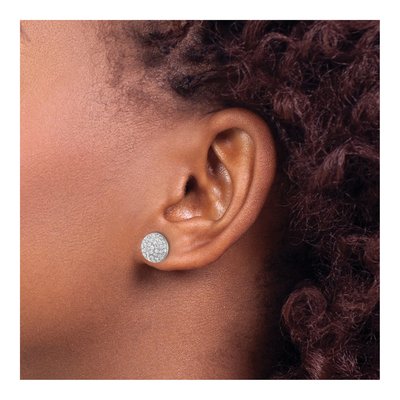 Sterling Silver Round CZ Pave Domed Button Stud Earrings – view 4