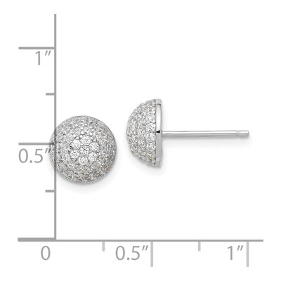 Sterling Silver Round CZ Pave Domed Button Stud Earrings – view 5